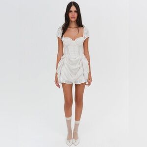 For Love and Lemons Morgan Mini Dress Corset Eyelet Lace White Medium